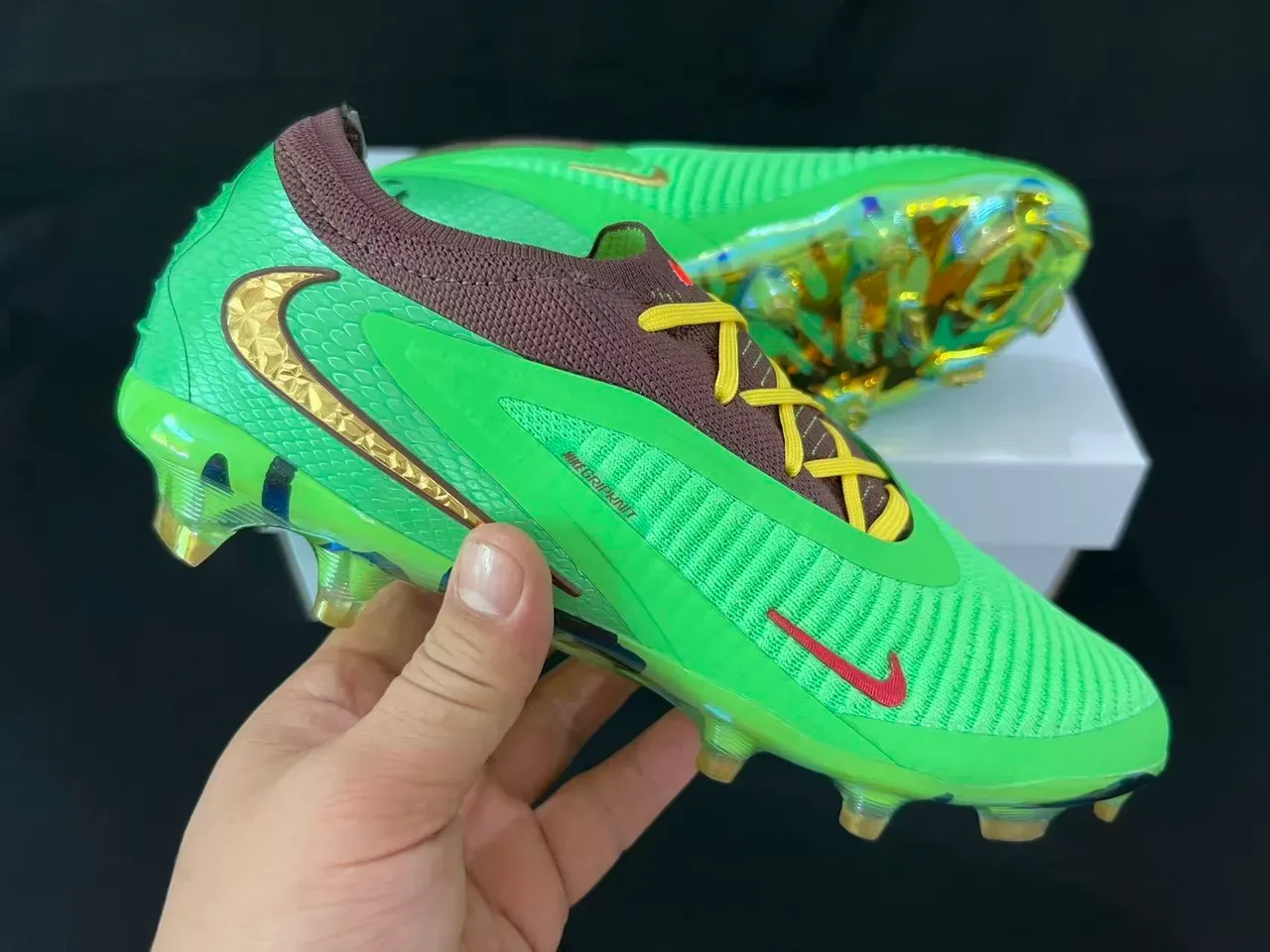Nike Mercurial Vapor Vert Marron Upper Tricot Lacet Asymétrique Chaussures de Football pour Ground Firme 6