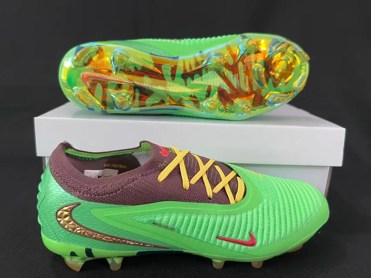 Nike Mercurial Vapor Vert Marron Upper Tricot Lacet Asymétrique Chaussures de Football pour Ground Firme 7
