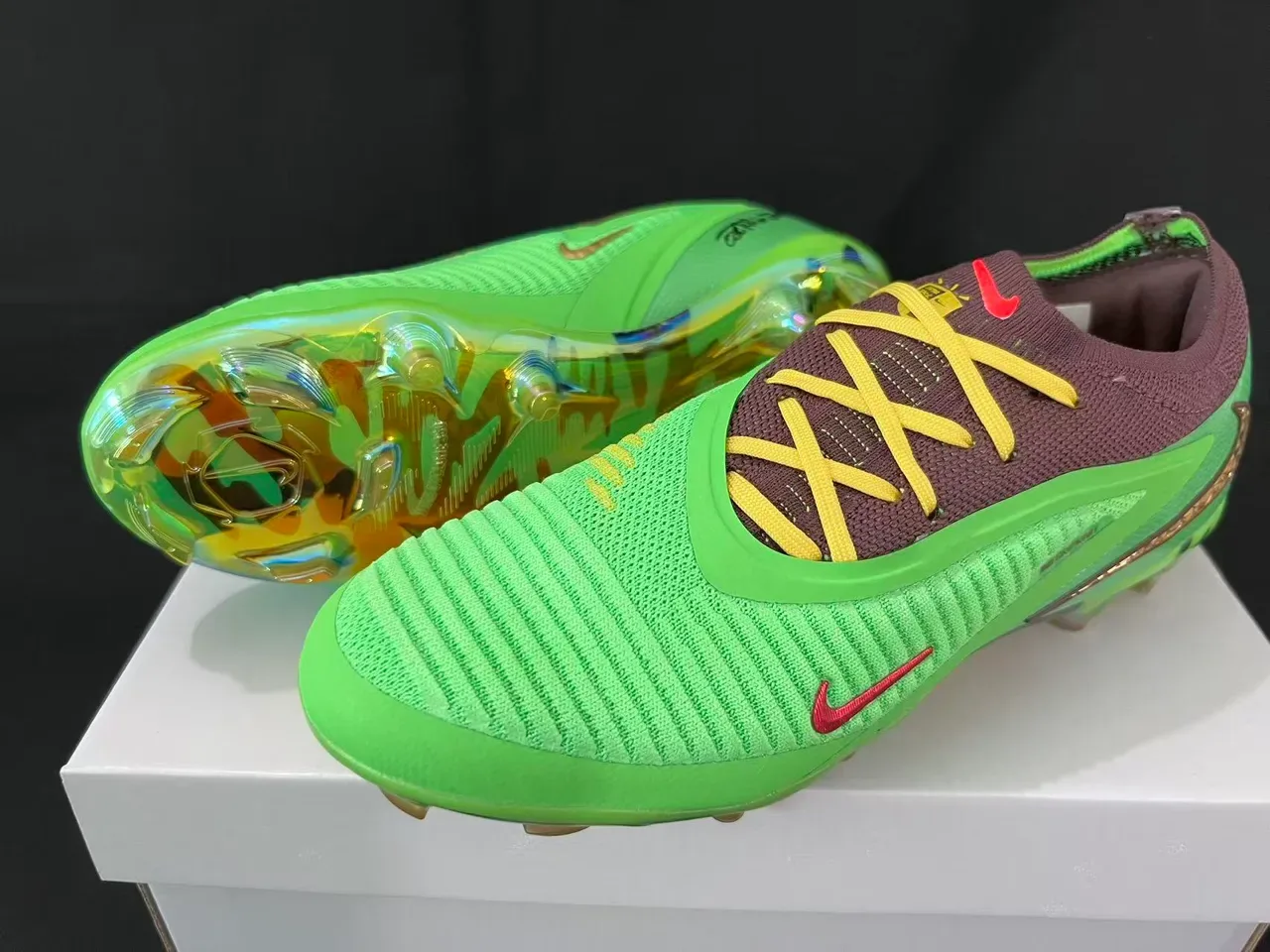 Nike Mercurial Vapor Vert Marron Upper Tricot Lacet Asymétrique Chaussures de Football pour Ground Firme 9