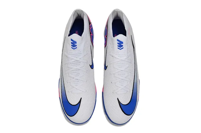 Nike Mercurial Vapor أحذية كرة القدم Turf أبيض وأزرق أعلى نسيج منخفض القطع رباط غير متماثل 2