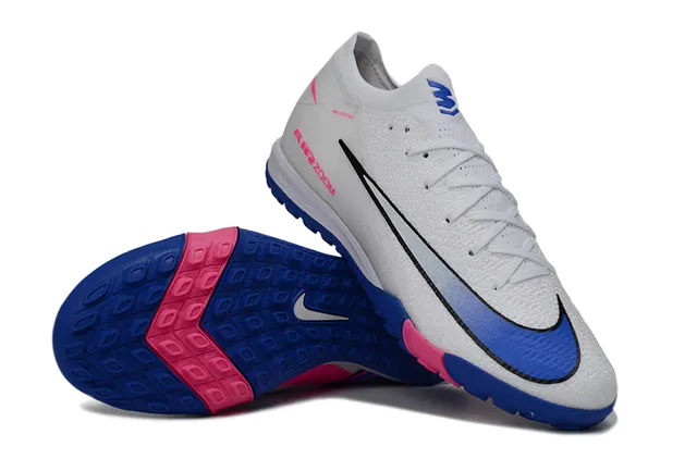Nike Mercurial Vapor أحذية كرة القدم Turf أبيض وأزرق أعلى نسيج منخفض القطع رباط غير متماثل 3