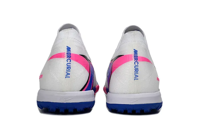 Nike Mercurial Vapor أحذية كرة القدم Turf أبيض وأزرق أعلى نسيج منخفض القطع رباط غير متماثل 4