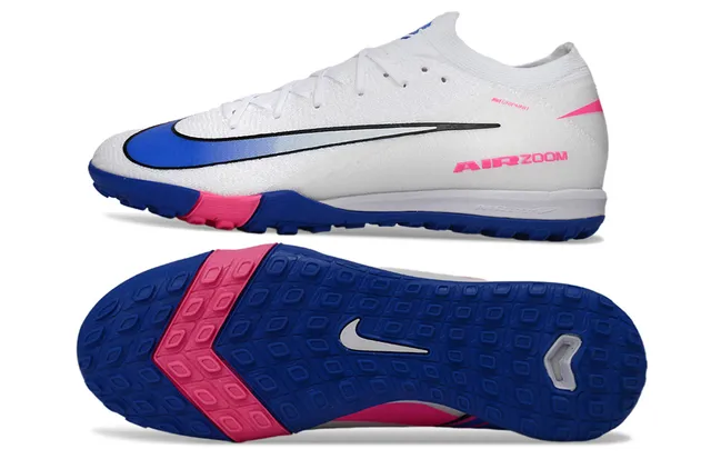 Nike Mercurial Vapor أحذية كرة القدم Turf أبيض وأزرق أعلى نسيج منخفض القطع رباط غير متماثل 5