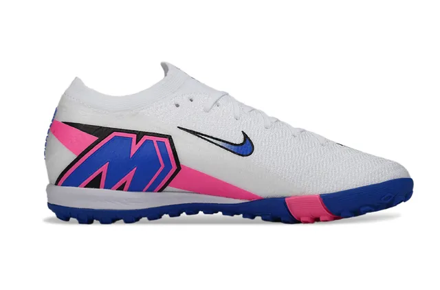 Nike Mercurial Vapor أحذية كرة القدم Turf أبيض وأزرق أعلى نسيج منخفض القطع رباط غير متماثل 7