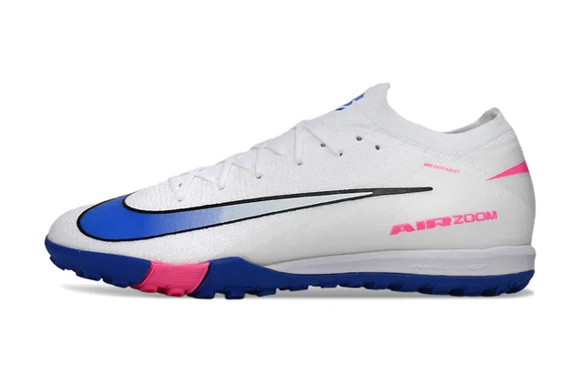 Nike Mercurial Vapor أحذية كرة القدم Turf أبيض وأزرق أعلى نسيج منخفض القطع رباط غير متماثل 8