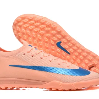 Nike橙蓝色针织鞋面低帮领口草地足球鞋