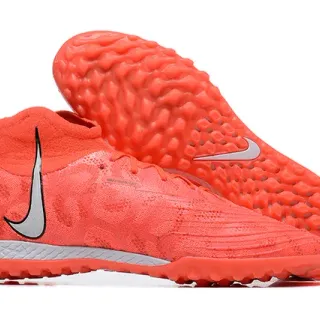 Nike Orange Silver Sock-Fit Collar Engineered Knit Upper Turf Soccer Shoes