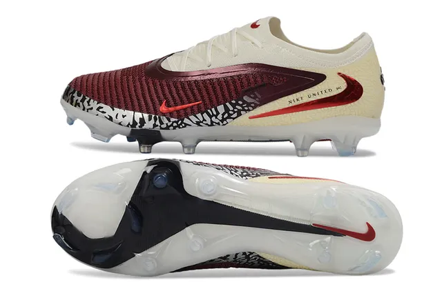 Nike Phantom GT Beige Burgundy Parte superior de knit Lazado asimétrico Tierra firme Zapatos de fútbol 5