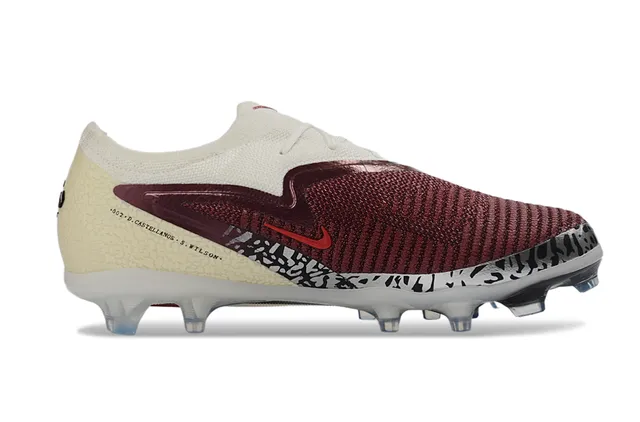 Nike Phantom GT Beige Burgundy Parte superior de knit Lazado asimétrico Tierra firme Zapatos de fútbol 7