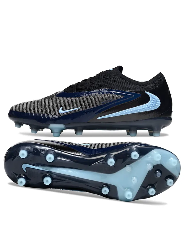 Nike Phantom GT Preto Azul Superior de Tricô Brilhante Sintético Jaula Terra Firme Sapatos de Futebol 6