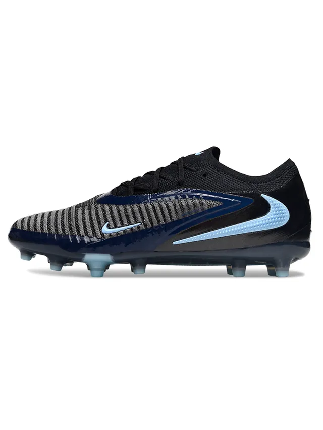Nike Phantom GT Preto Azul Superior de Tricô Brilhante Sintético Jaula Terra Firme Sapatos de Futebol 7