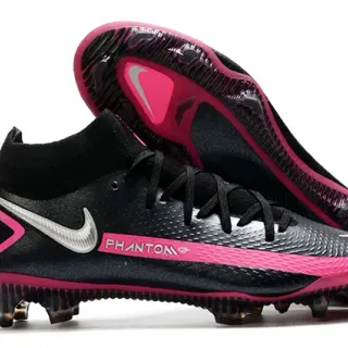 Nike Phantom GT Black Pink Sock-Fit Collar Textured Synthetic Upper Firm-Ground Soccer Shoes