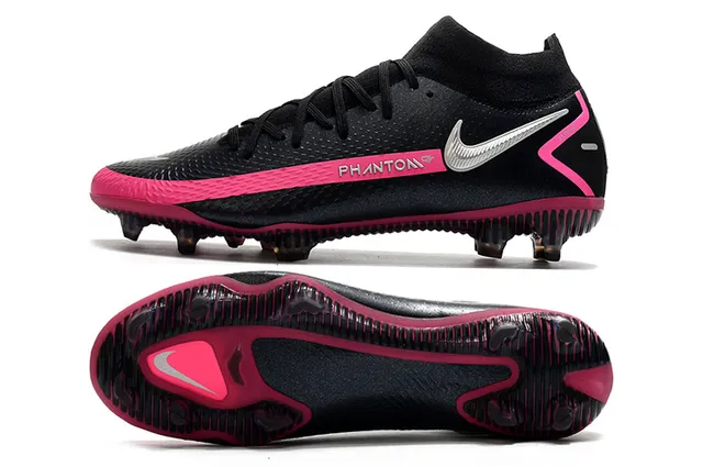 Nike Phantom GT Black Pink كم الجوارب الجزء العلوي المواد الاصطناعية المخططة للأرض الصلبة أحذية كرة القدم 2