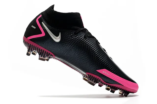 Nike Phantom GT Black Pink كم الجوارب الجزء العلوي المواد الاصطناعية المخططة للأرض الصلبة أحذية كرة القدم 3