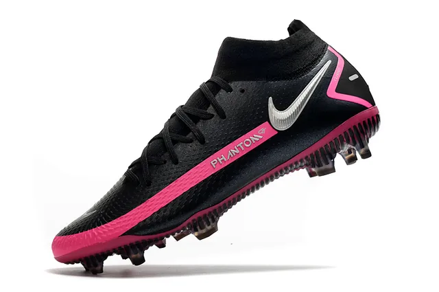 Nike Phantom GT Black Pink كم الجوارب الجزء العلوي المواد الاصطناعية المخططة للأرض الصلبة أحذية كرة القدم 4