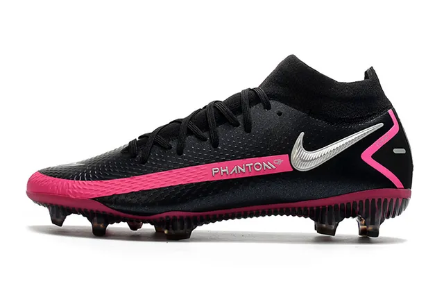 Nike Phantom GT Black Pink كم الجوارب الجزء العلوي المواد الاصطناعية المخططة للأرض الصلبة أحذية كرة القدم 5