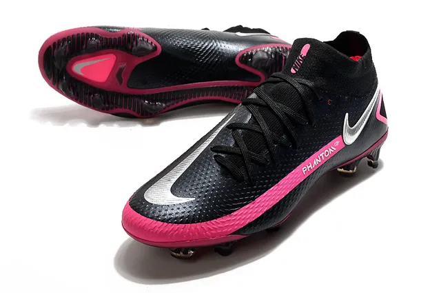 Nike Phantom GT Black Pink كم الجوارب الجزء العلوي المواد الاصطناعية المخططة للأرض الصلبة أحذية كرة القدم 6