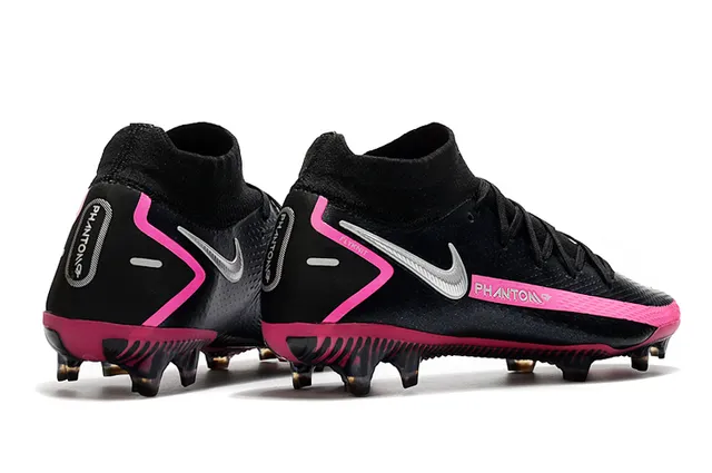 Nike Phantom GT Black Pink كم الجوارب الجزء العلوي المواد الاصطناعية المخططة للأرض الصلبة أحذية كرة القدم 7