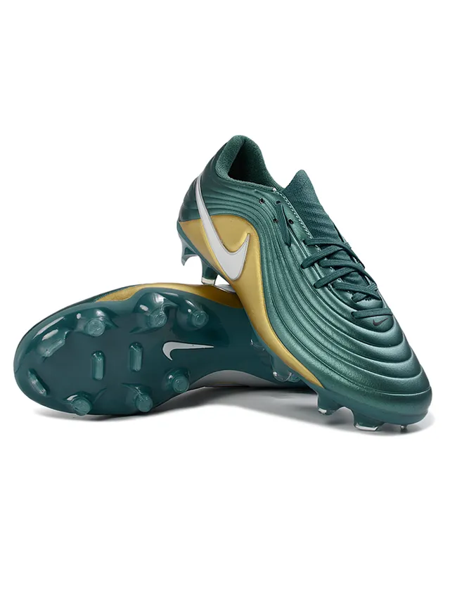 Nike Phantom GT Verde Dourado Sintético Ribeteado Acabamento Metálico Campo Firme Chuteiras de Futebol 2