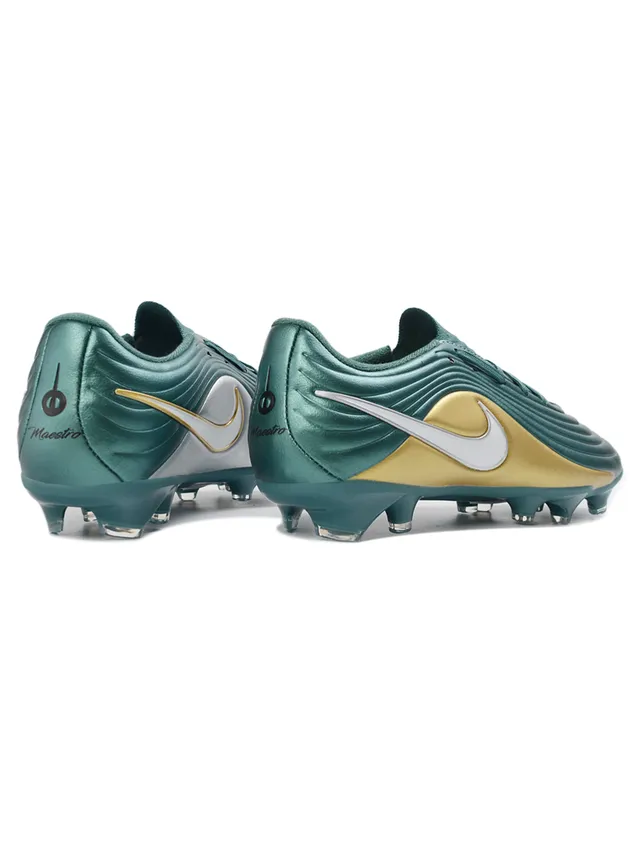 Nike Phantom GT Verde Dourado Sintético Ribeteado Acabamento Metálico Campo Firme Chuteiras de Futebol 3