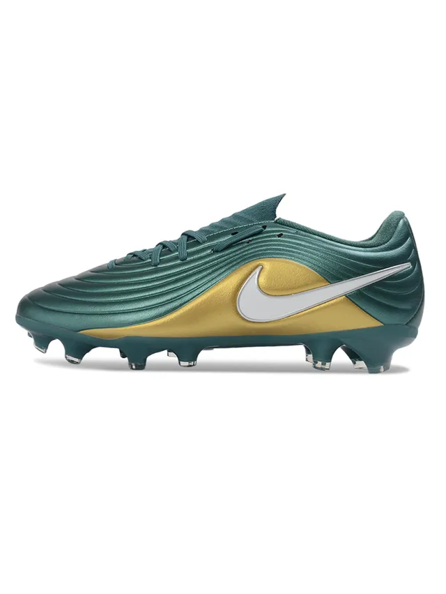 Nike Phantom GT Verde Dourado Sintético Ribeteado Acabamento Metálico Campo Firme Chuteiras de Futebol 5