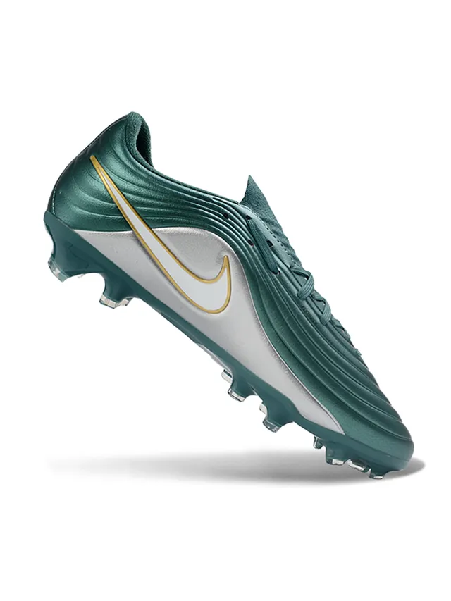 Nike Phantom GT Verde Dourado Sintético Ribeteado Acabamento Metálico Campo Firme Chuteiras de Futebol 6