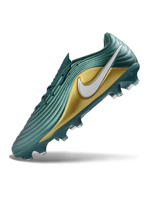 Nike Phantom GT Verde Dourado Sintético Ribeteado Acabamento Metálico Campo Firme Chuteiras de Futebol 7