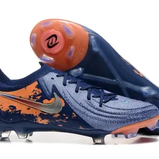 Nike Phantom GT Navy Orange Knit Upper Asimétrico Lacing Firm-Ground Sapatos de Futebol