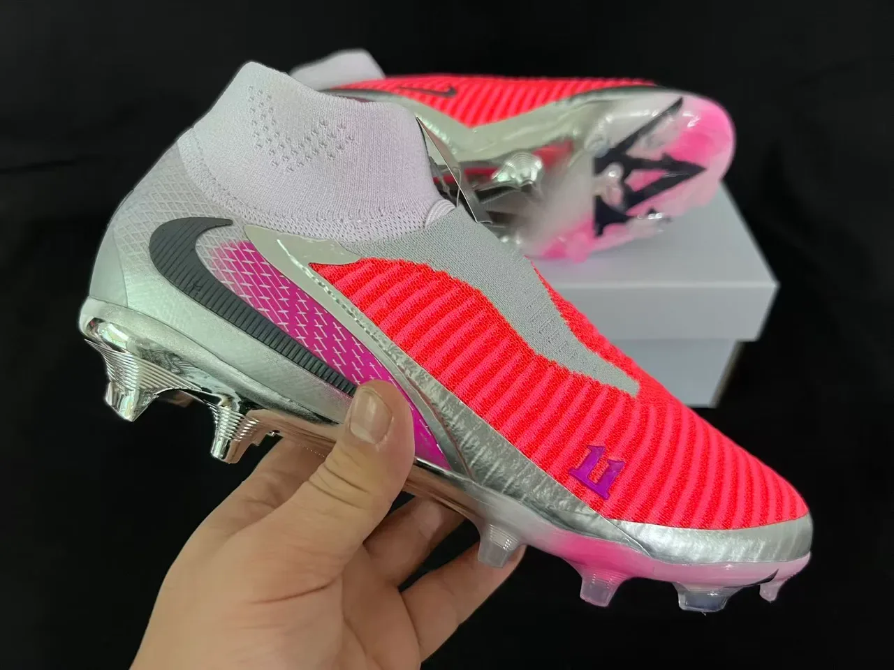 Nike Phantom GT Chaussures de football Orange Rose Collet Sock-Fit Upper en tricot ribbed Surface Firm-Ground 13