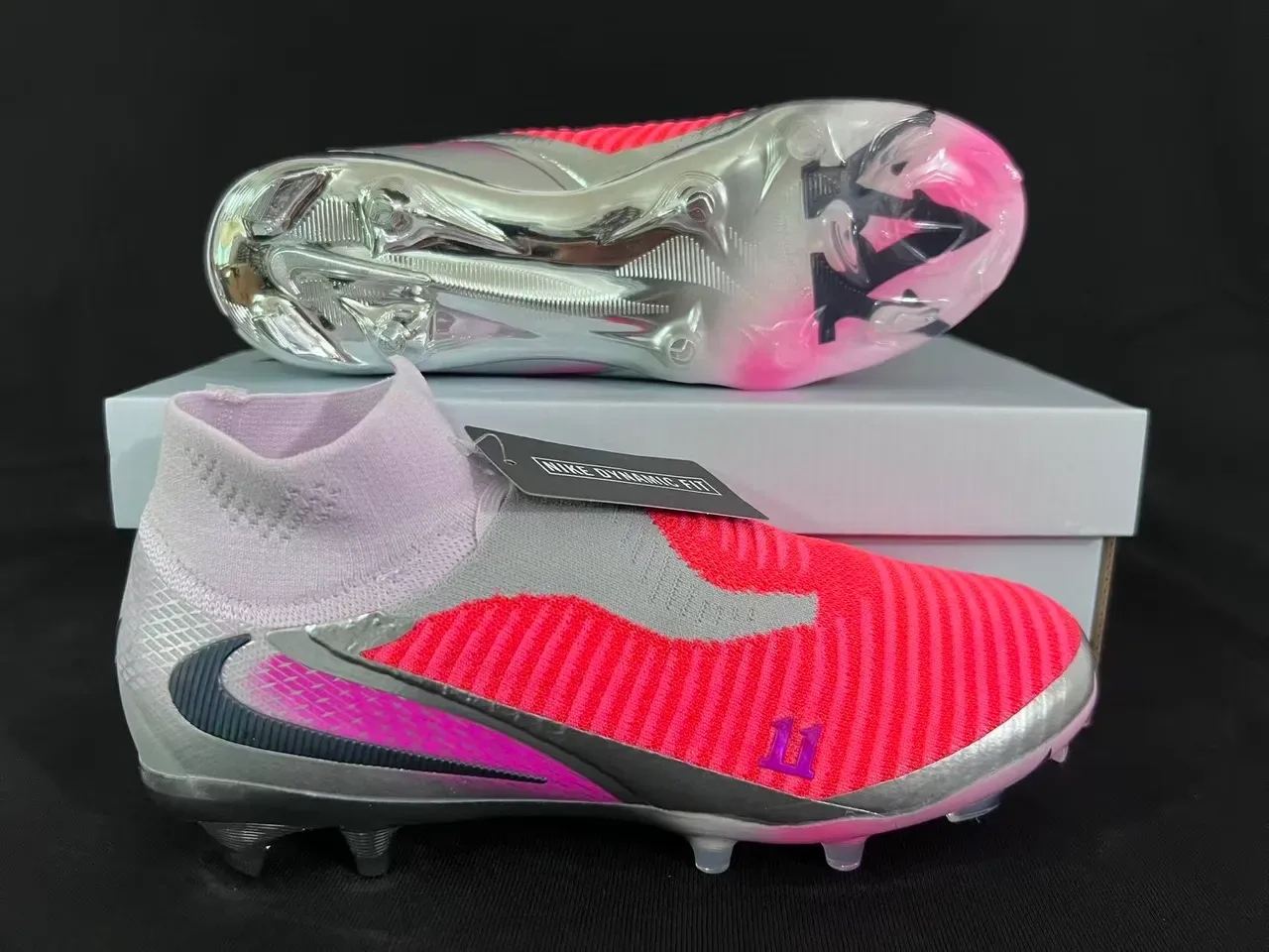 Nike Phantom GT Chaussures de football Orange Rose Collet Sock-Fit Upper en tricot ribbed Surface Firm-Ground 14