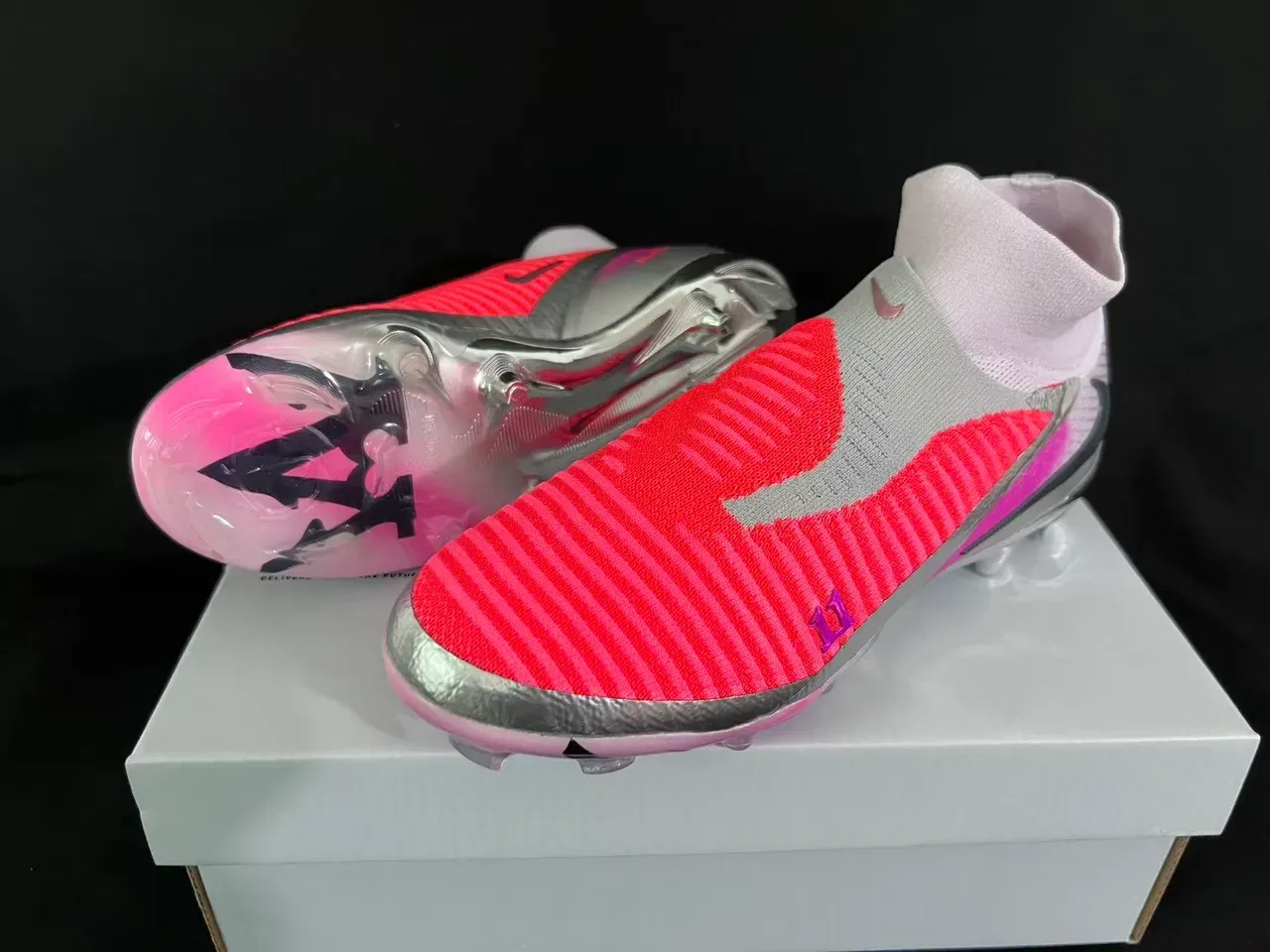 Nike Phantom GT Chaussures de football Orange Rose Collet Sock-Fit Upper en tricot ribbed Surface Firm-Ground 16