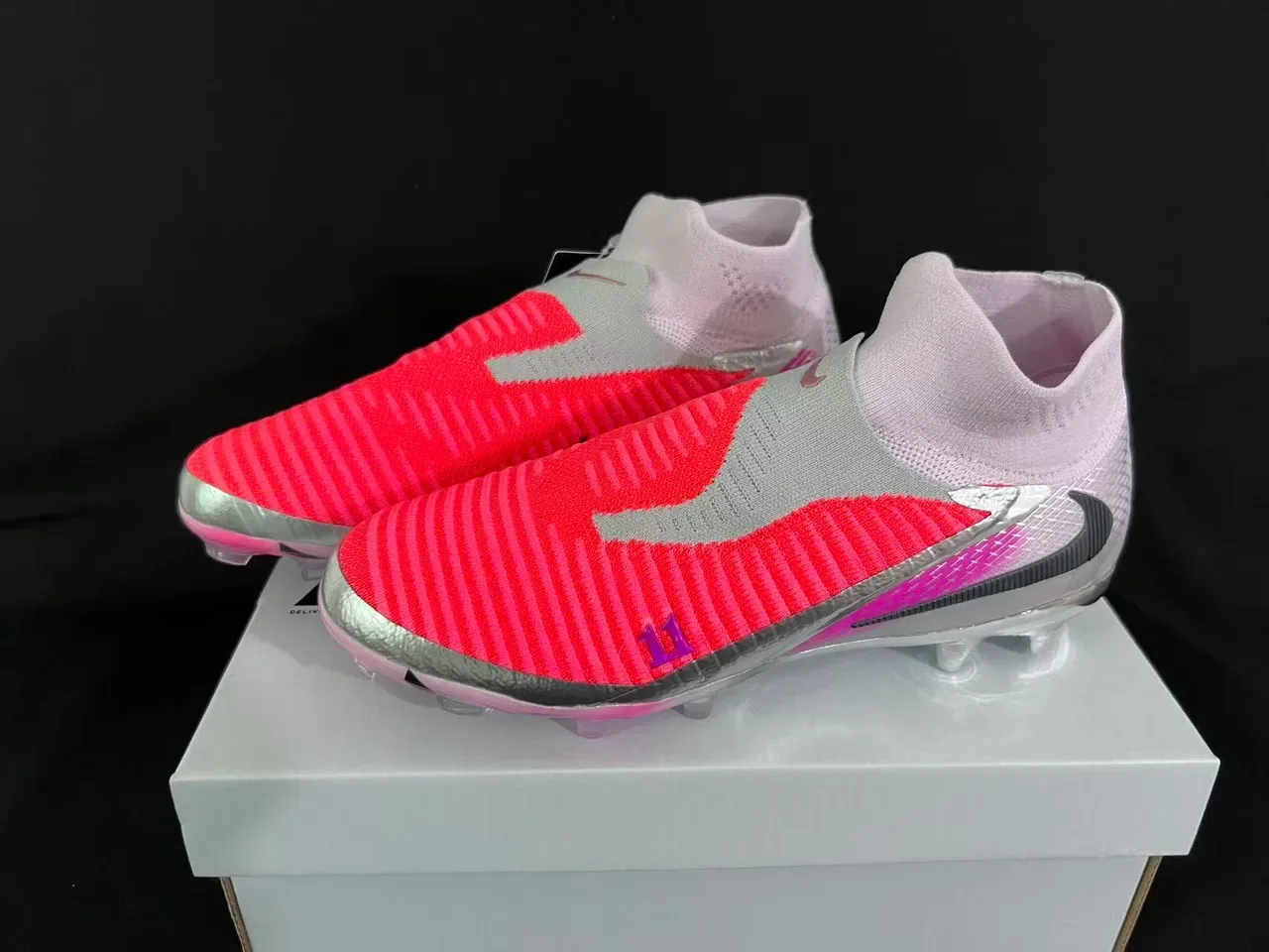 Nike Phantom GT Chaussures de football Orange Rose Collet Sock-Fit Upper en tricot ribbed Surface Firm-Ground 17