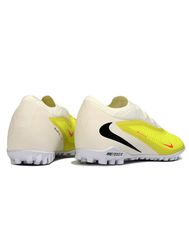 Nike Phantom GT Chaussures de soccer pour gazon artificiel jaune beige upper en tricot lacets asymétriques coupe basse 4