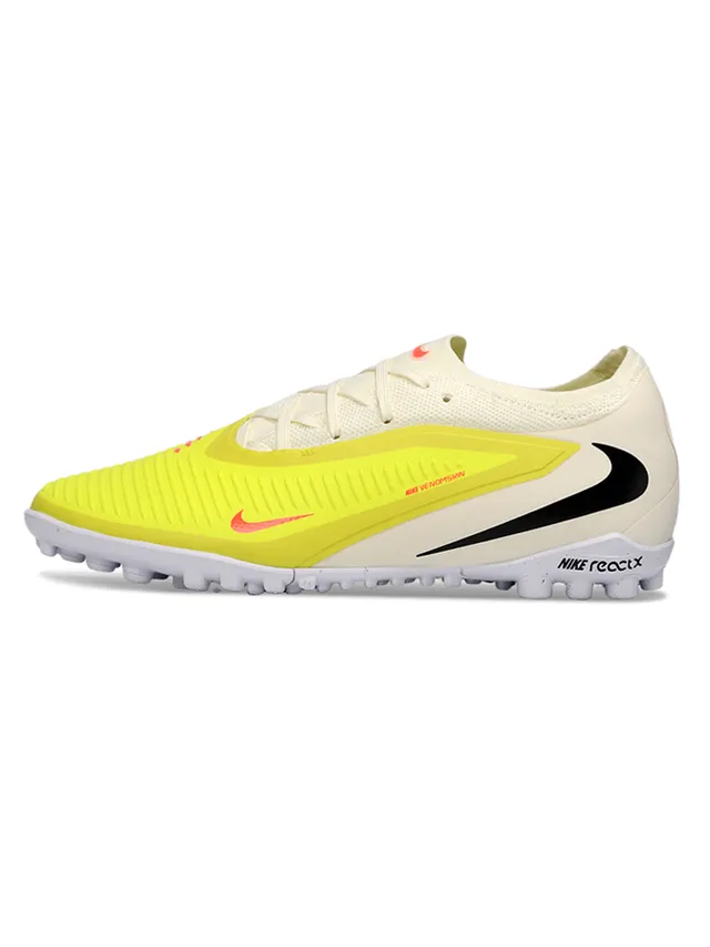 Nike Phantom GT Chaussures de soccer pour gazon artificiel jaune beige upper en tricot lacets asymétriques coupe basse 5