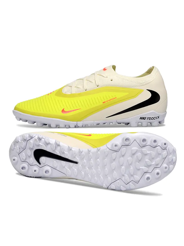Nike Phantom GT Chaussures de soccer pour gazon artificiel jaune beige upper en tricot lacets asymétriques coupe basse 6