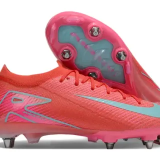 Nike Rouge Bleu Upper en Maille Col Bas Terrain Firme Chaussures de Football