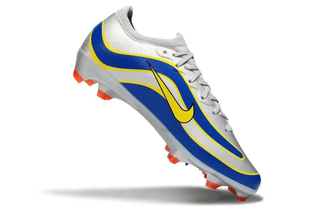 Nike Silver Blue Zapatos de fútbol bajo corte cuello de punto forma de ola material sintético superposiciones superficie firme 2