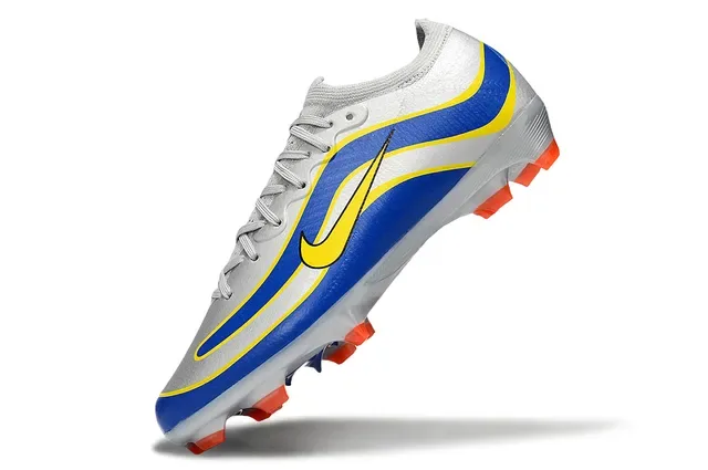 Nike Silver Blue Zapatos de fútbol bajo corte cuello de punto forma de ola material sintético superposiciones superficie firme 3