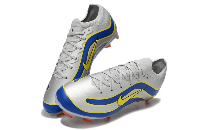 Nike Silver Blue Zapatos de fútbol bajo corte cuello de punto forma de ola material sintético superposiciones superficie firme 7