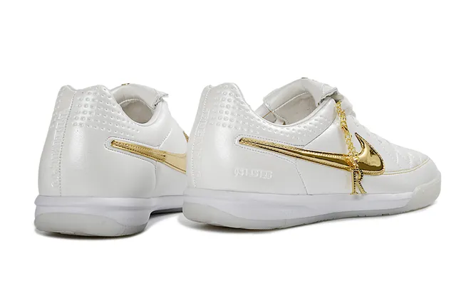 Nike Tiempo White Gold Quilted Leather Upper Metallic Swoosh Indoor Soccer Shoes 5