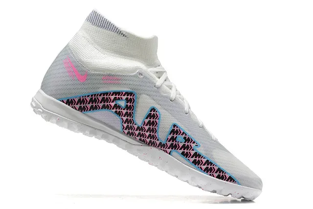 Nike Branco e Azul High-Cut Sock-Fit Collar Malha Iridiscente Chuteiras de Futebol Turf 3