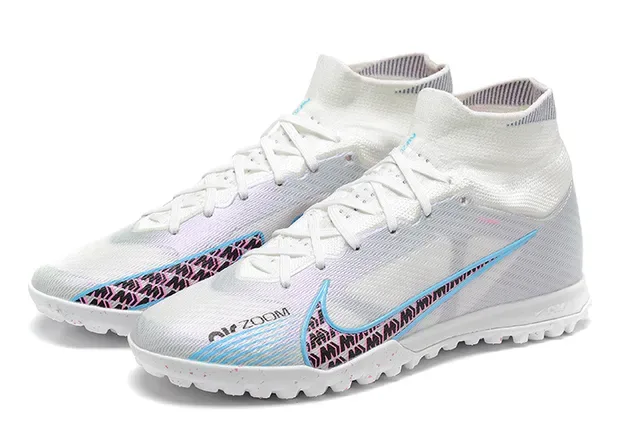 Nike Branco e Azul High-Cut Sock-Fit Collar Malha Iridiscente Chuteiras de Futebol Turf 8