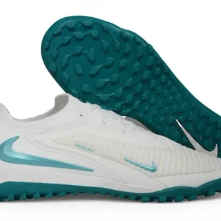 Nike White Blue Knit Upper Integrated Collar Turf Soccer Shoes