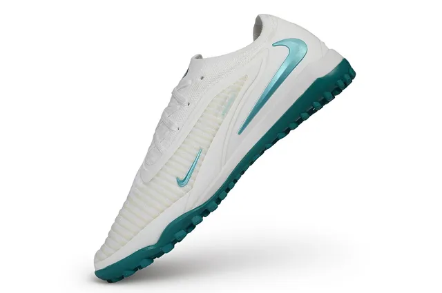 Nike Sapatos de futebol para gramado branco e azul com upper de tricot e collar integrado 3
