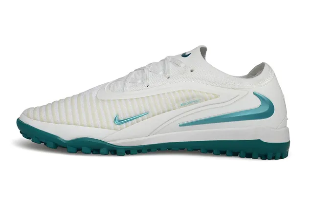 Nike Sapatos de futebol para gramado branco e azul com upper de tricot e collar integrado 7