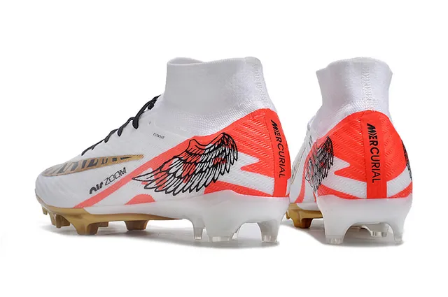 Nike Blanc et Or High-Cut Flyknit Upper Zoom Heel Plate chaussures de football pour terrain ferme 4