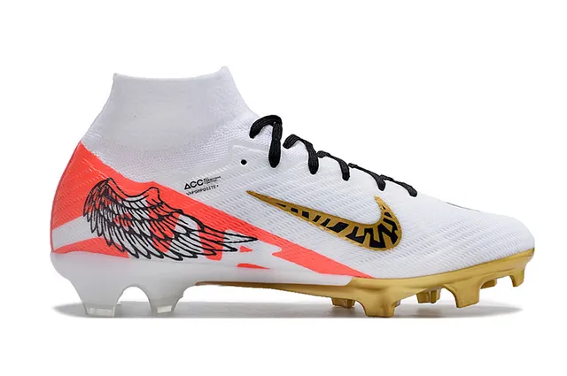 Nike Blanc et Or High-Cut Flyknit Upper Zoom Heel Plate chaussures de football pour terrain ferme 5