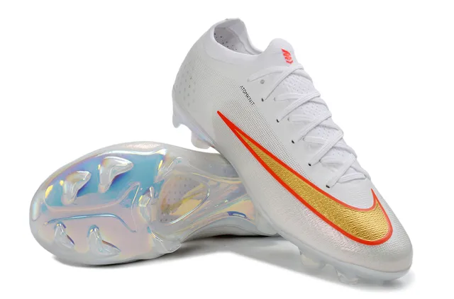 Nike Branco Dourado Ajuste de Meia Knit Upper Sola Iridescente Translucida Superfície Firme Chuteira 4