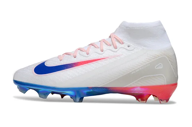 Nike Branco Multicolor Alto Corte Tricô Superior Iridescente Holográfico Placa Calcanhar Campo Firme Sapatos de Futebol 2