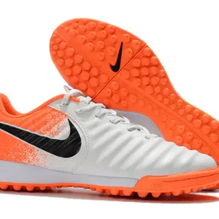 Nike White Orange Low-Cut Synthetic Upper Ribbed Textured Forefoot Artificial-Grass Soccer Shoes